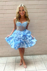 Pink Homecoming Dress Corset A Line Short Prom Dress With 3D Flowers