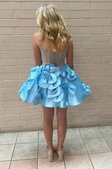 Pink Homecoming Dress Corset A Line Short Prom Dress With 3D Flowers