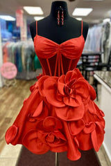 Pink Homecoming Dress Corset A Line Short Prom Dress With 3D Flowers