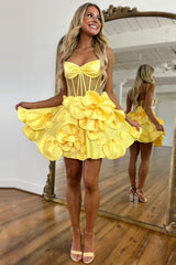 Pink Homecoming Dress Corset A Line Short Prom Dress With 3D Flowers