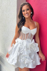 Pink Homecoming Dress Corset A Line Short Prom Dress With 3D Flowers