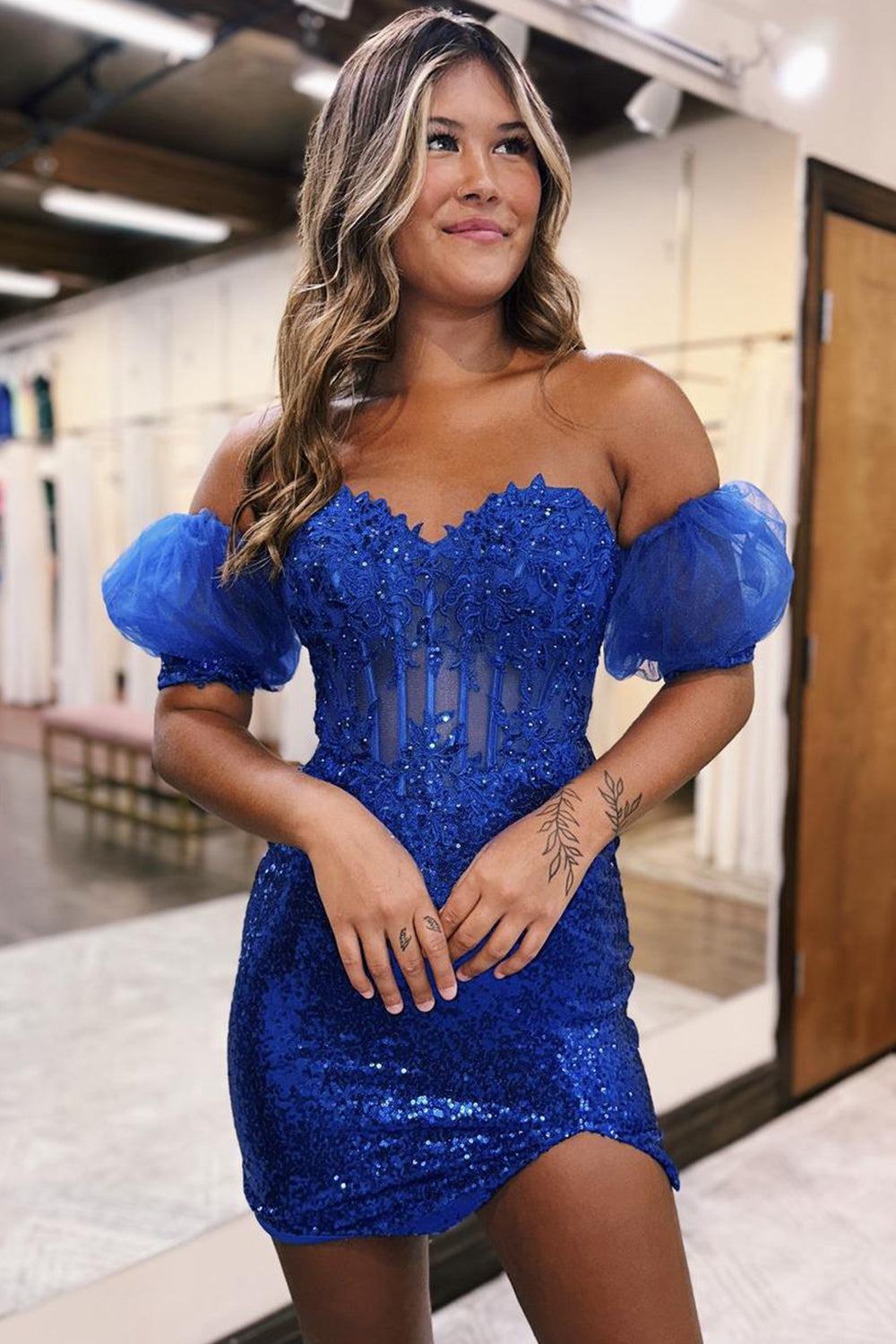Pink Homecoming Dress Corset Detachable Short Sleeves Sequin Tight Short Cocktail Dresses with Lace