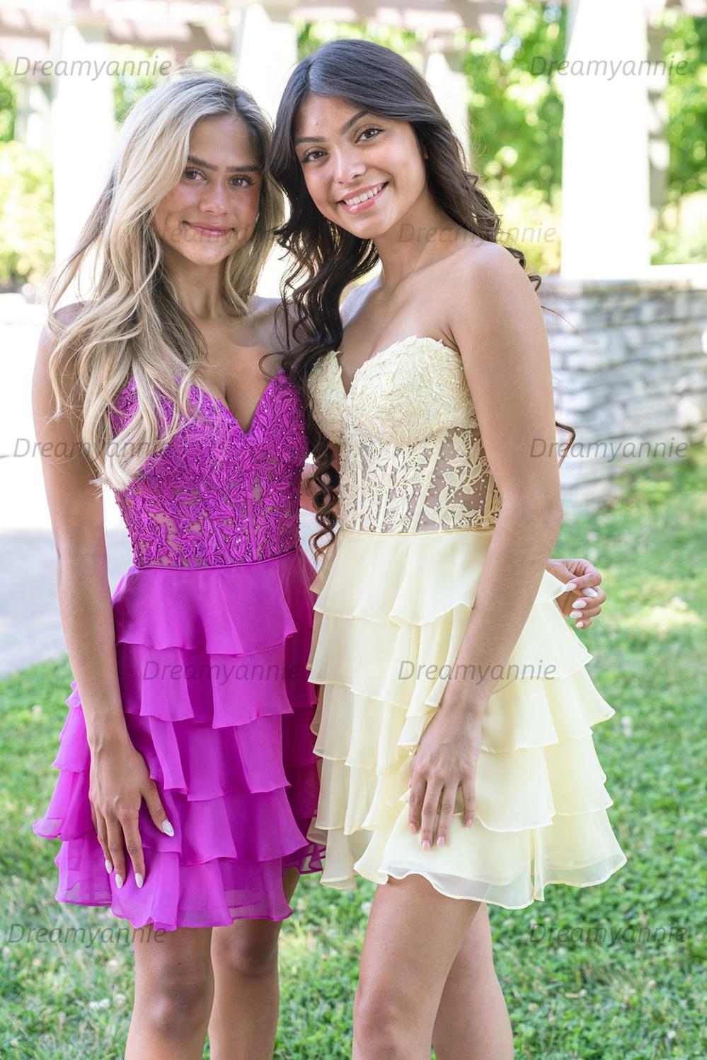 Pink Homecoming Dress Corset Strapless A Line Short Cocktail Dresses with Ruffles