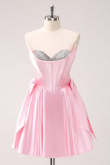 Pink Homecoming Dress Corset Sweetheart A Line Short Prom Dress