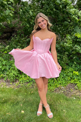 Pink Homecoming Dress Corset Sweetheart A Line Short Prom Dress