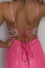 Pink Homecoming Dress Lace-Up Back Sequin Tight Short Prom Dress
