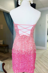 Pink Homecoming Dress Ombre Sequin Tight Short Prom Dress