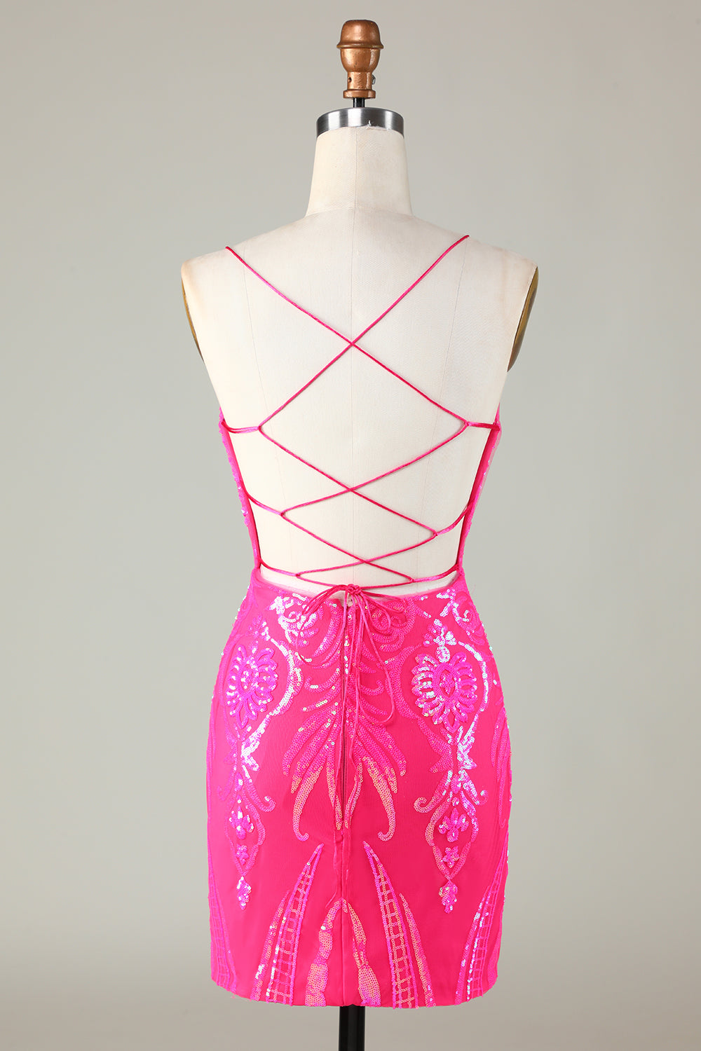 Pink Homecoming Dress Spaghetti Straps Backless Tight Sequin Short Cocktail Dresses