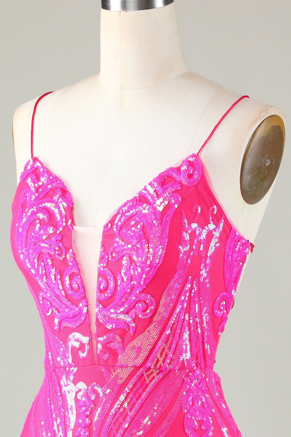 Pink Homecoming Dress Spaghetti Straps Backless Tight Sequin Short Cocktail Dresses