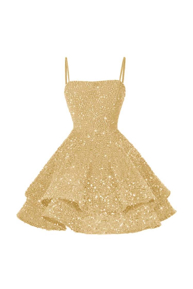 Pink Homecoming Dress Spaghetti Straps Sleeveless Ball Gown Short Dress With Sequins