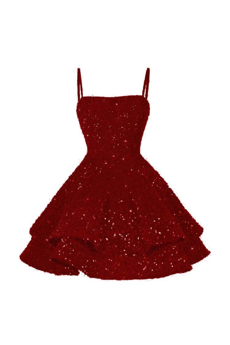 Pink Homecoming Dress Spaghetti Straps Sleeveless Ball Gown Short Dress With Sequins