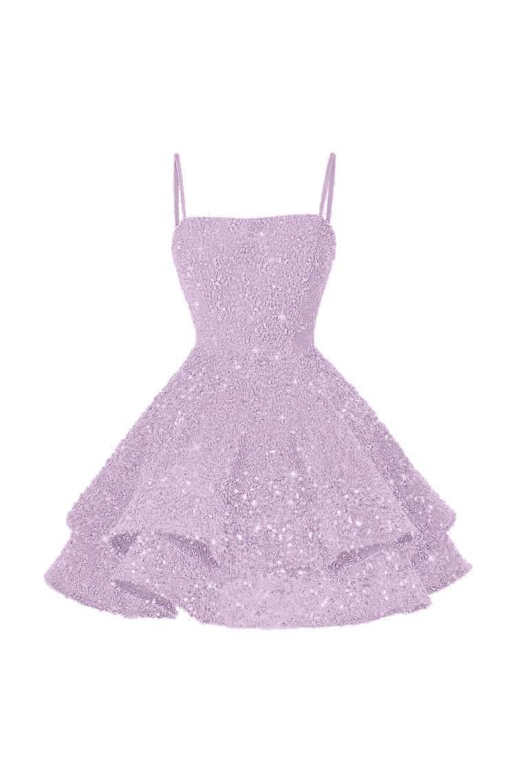 Pink Homecoming Dress Spaghetti Straps Sleeveless Ball Gown Short Dress With Sequins