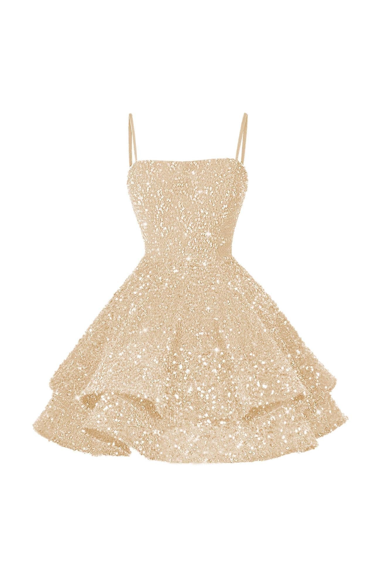 Pink Homecoming Dress Spaghetti Straps Sleeveless Ball Gown Short Dress With Sequins