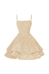 Pink Homecoming Dress Spaghetti Straps Sleeveless Ball Gown Short Dress With Sequins