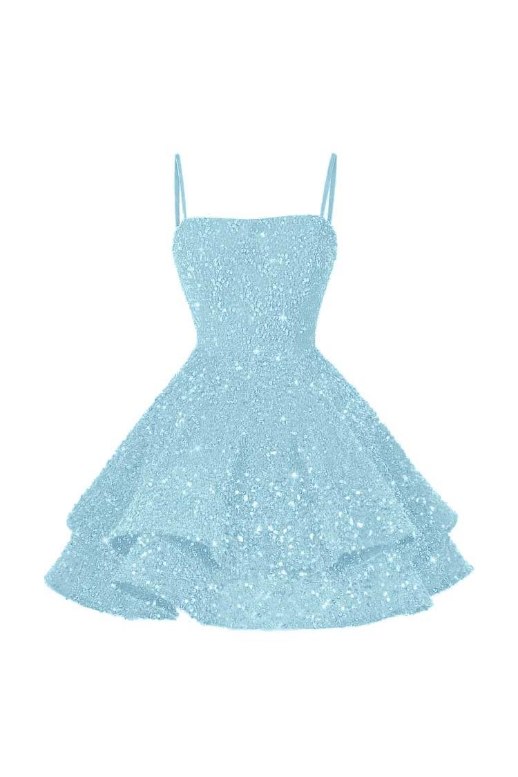 Pink Homecoming Dress Spaghetti Straps Sleeveless Ball Gown Short Dress With Sequins