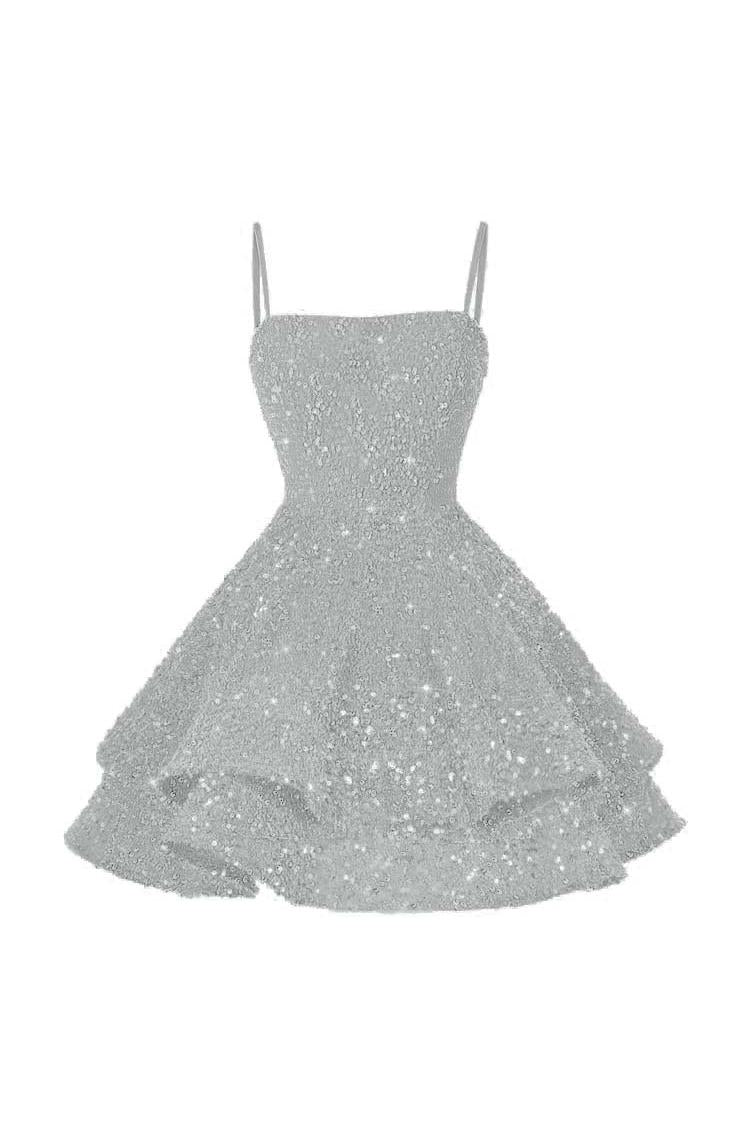 Pink Homecoming Dress Spaghetti Straps Sleeveless Ball Gown Short Dress With Sequins