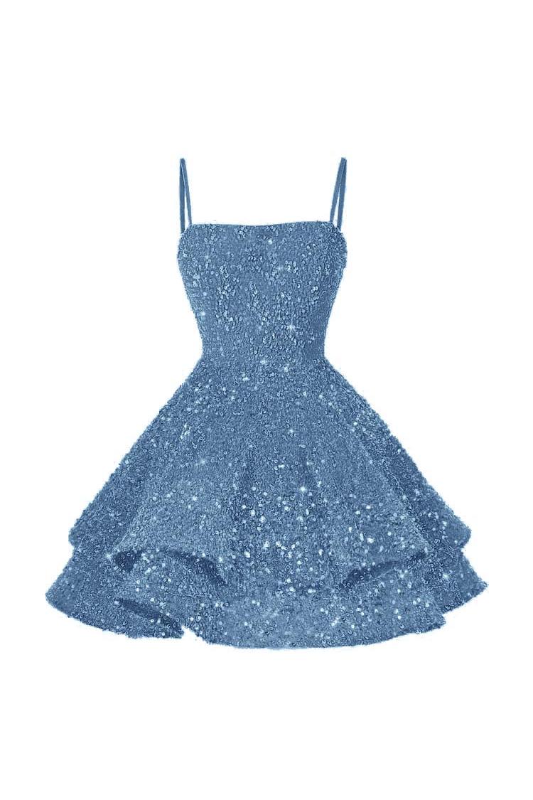 Pink Homecoming Dress Spaghetti Straps Sleeveless Ball Gown Short Dress With Sequins