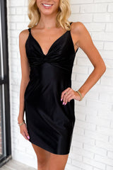 Pink Homecoming Dress Spaghetti Straps Tight Ruched Satin Short Prom Dress
