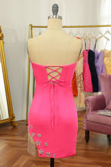 Pink Homecoming Dress Tight Short Prom Dress with Star and Fringes