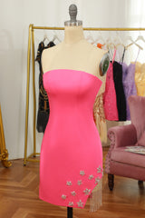 Pink Homecoming Dress Tight Short Prom Dress with Star and Fringes