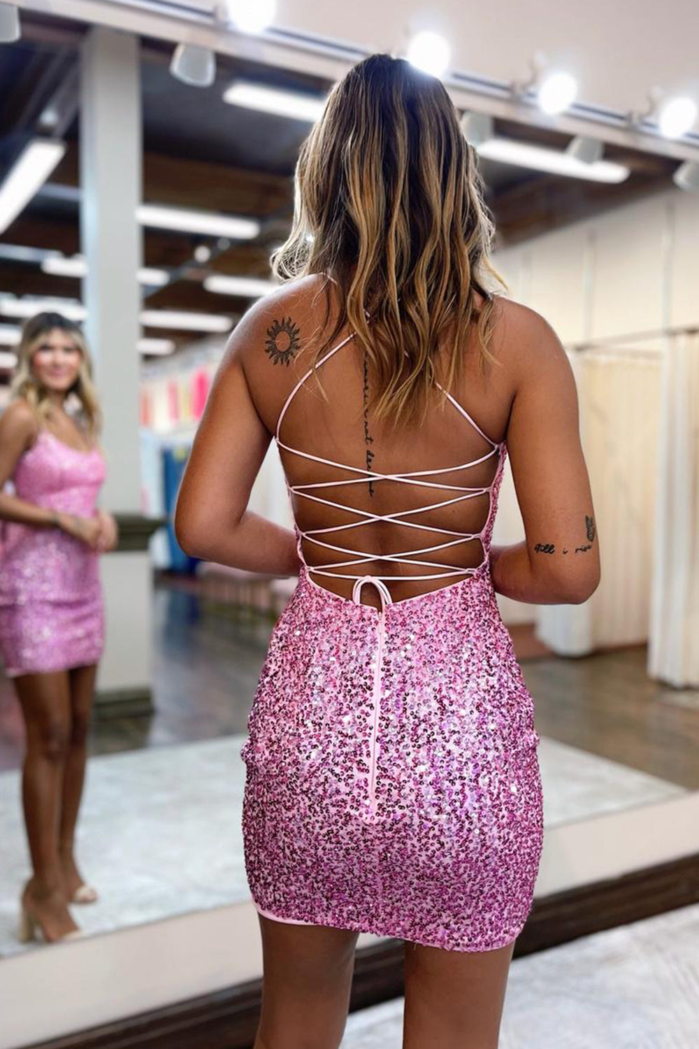 Pink Homecoming Dress Tight Yellow Homecoming Dress Sequin Cocktail Party Dresses