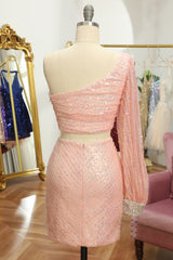 Pink Homecoming Dress Two Piece Sequin Cocktail Party Dresses
