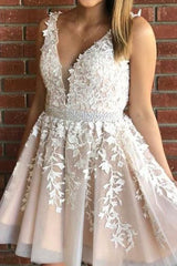 Pink Homecoming Dress V Neck A Line Prom Dress