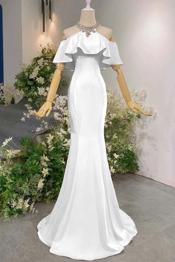 Pink Mermaid Prom Dress Halter Neck Beaded Formal Dress