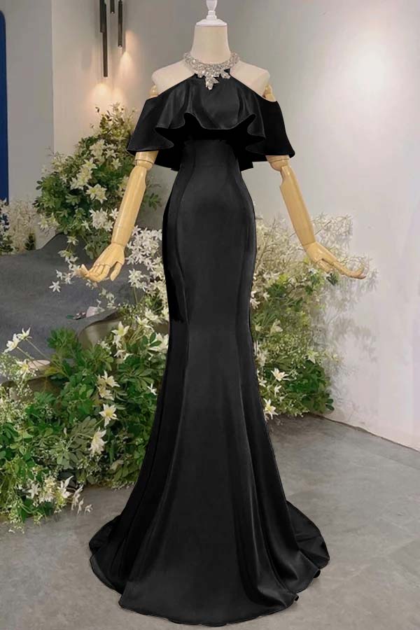 Pink Mermaid Prom Dress Halter Neck Beaded Formal Dress