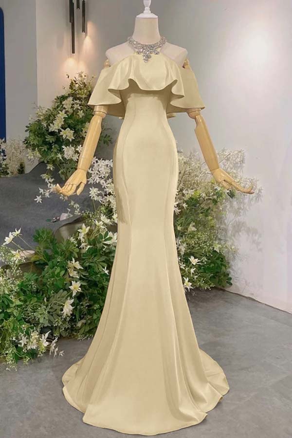 Pink Mermaid Prom Dress Halter Neck Beaded Formal Dress