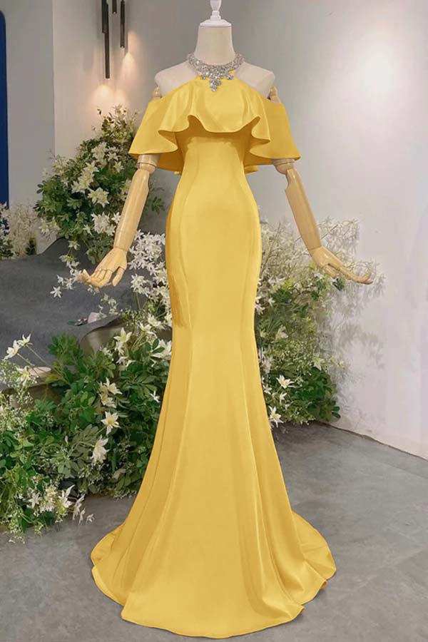 Pink Mermaid Prom Dress Halter Neck Beaded Formal Dress