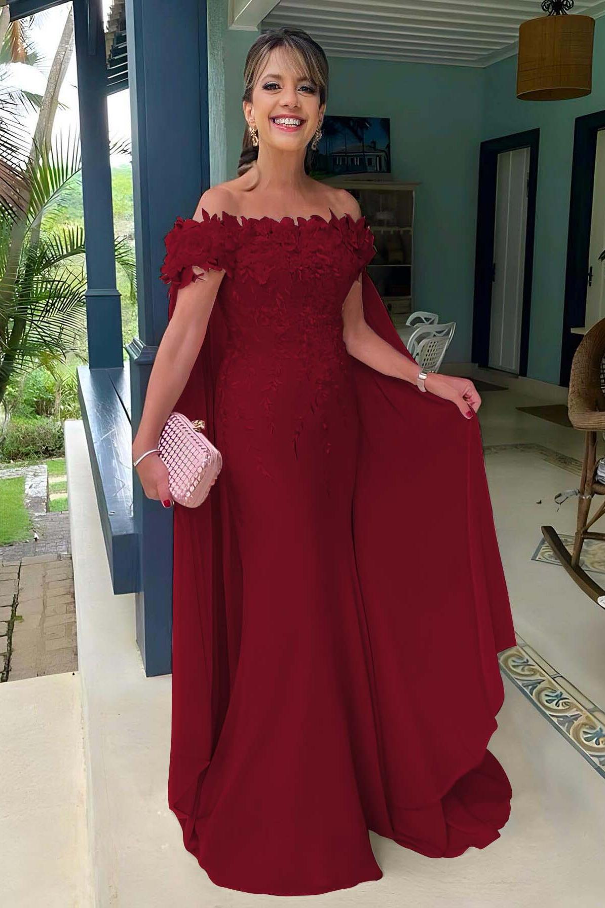 Pink Mermaid Prom Dress Off the Shoulder Formal Dress With 3D Flowers