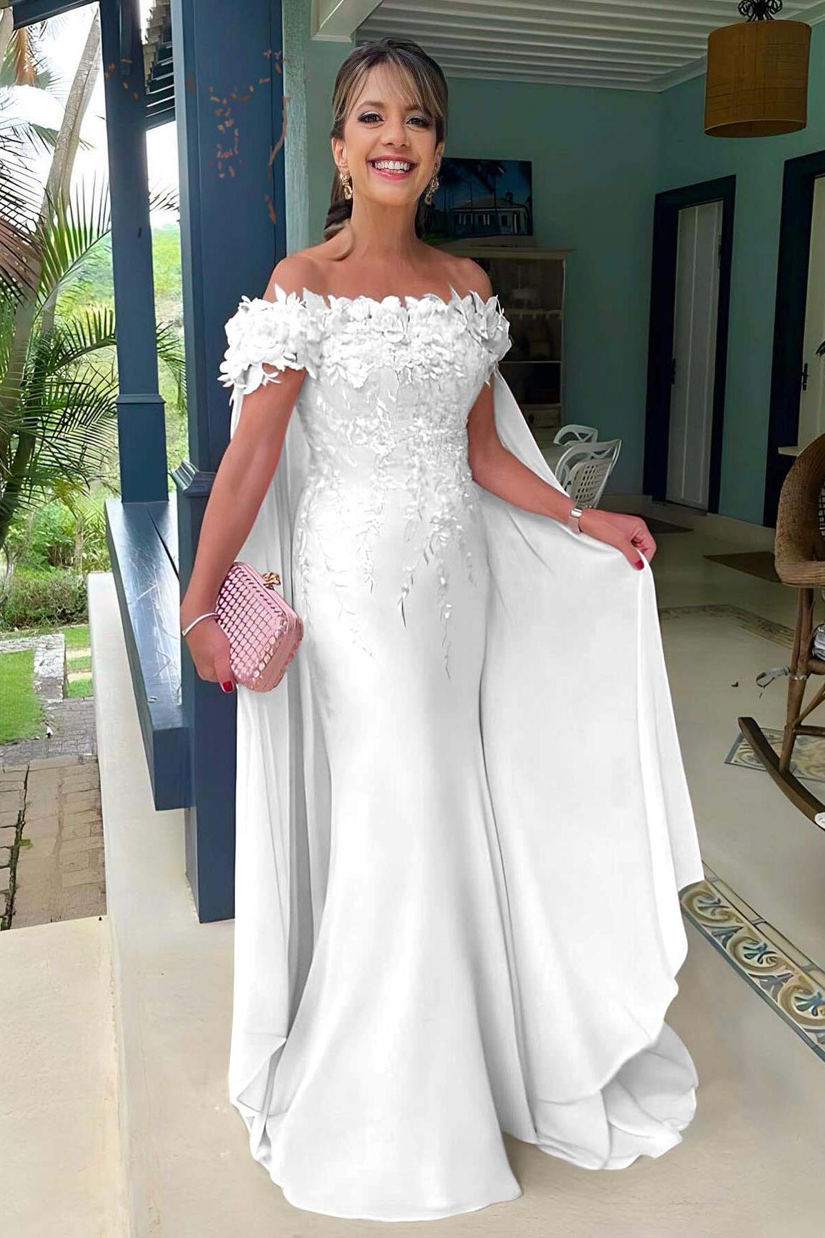 Pink Mermaid Prom Dress Off the Shoulder Formal Dress With 3D Flowers