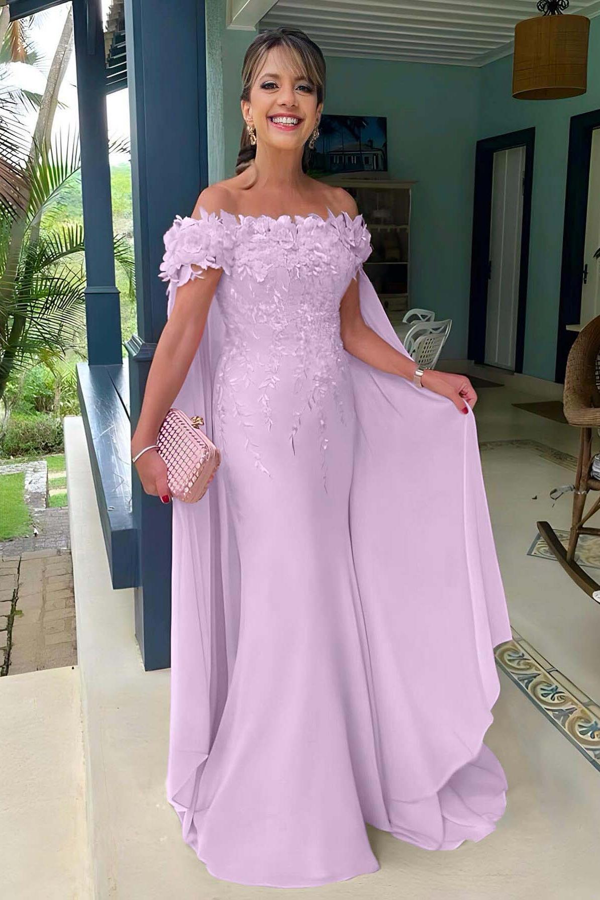 Pink Mermaid Prom Dress Off the Shoulder Formal Dress With 3D Flowers