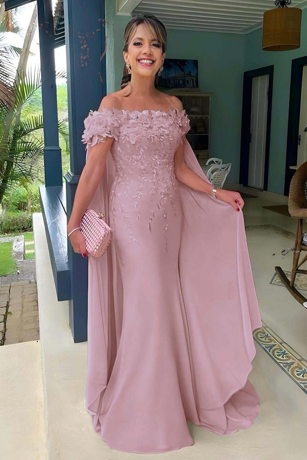 Pink Mermaid Prom Dress Off the Shoulder Formal Dress With 3D Flowers
