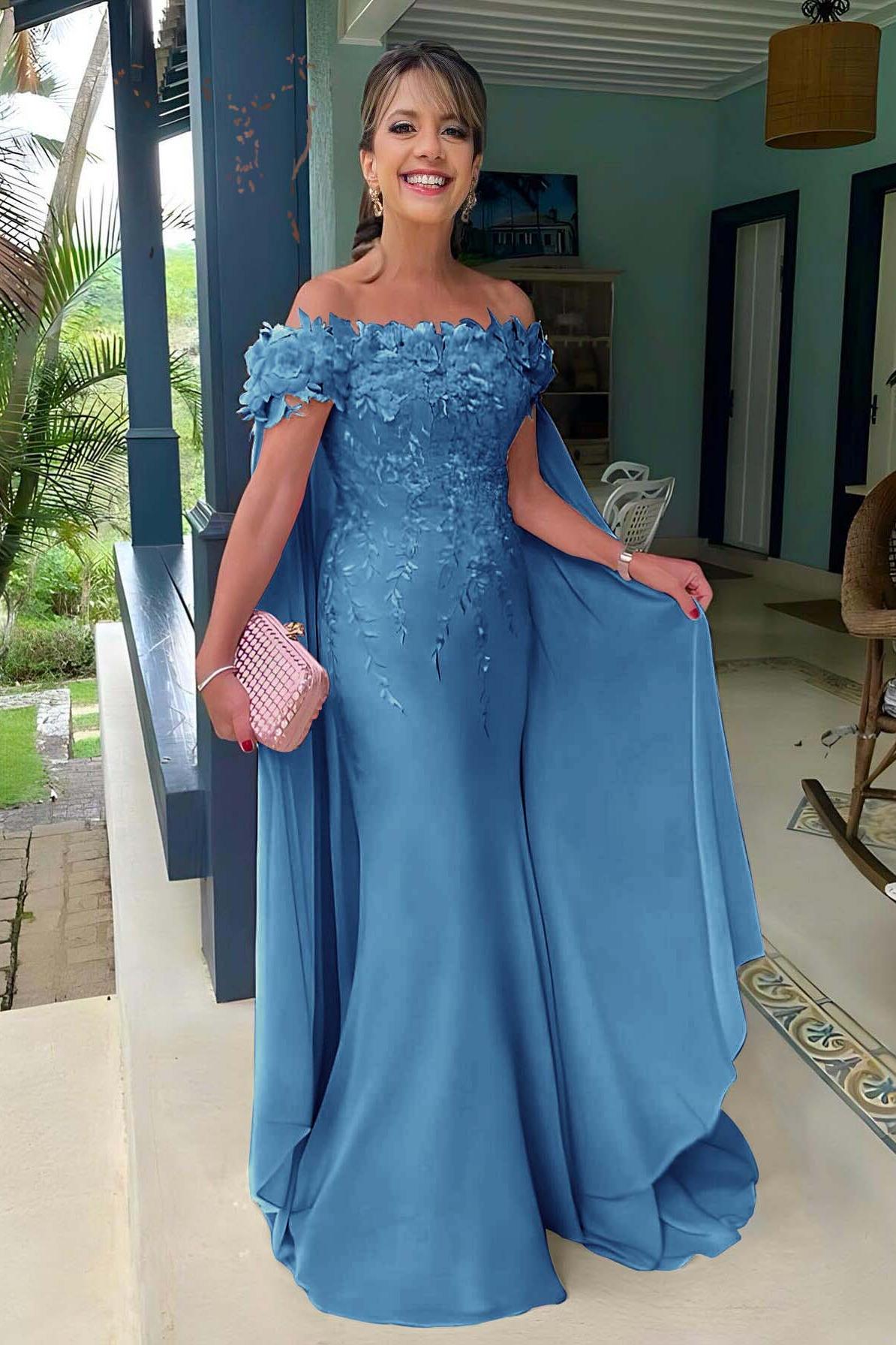 Pink Mermaid Prom Dress Off the Shoulder Formal Dress With 3D Flowers