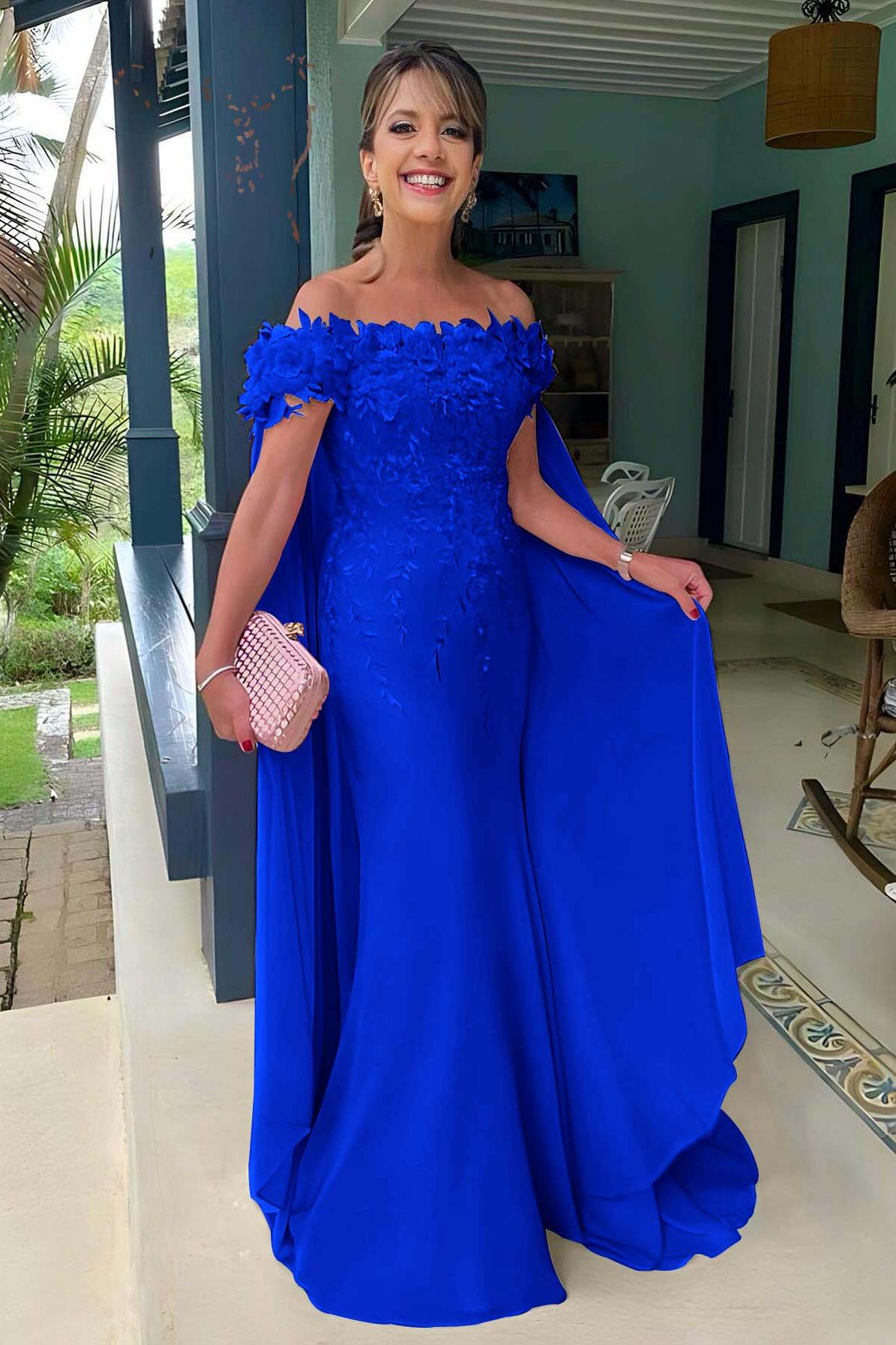 Pink Mermaid Prom Dress Off the Shoulder Formal Dress With 3D Flowers