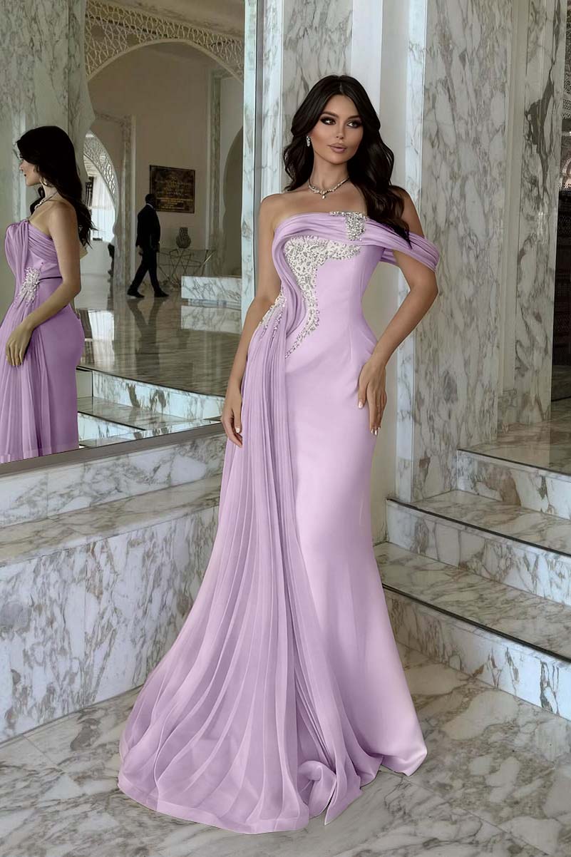 Pink Mermaid Prom Dress One Shoulder Beaded Formal Dress