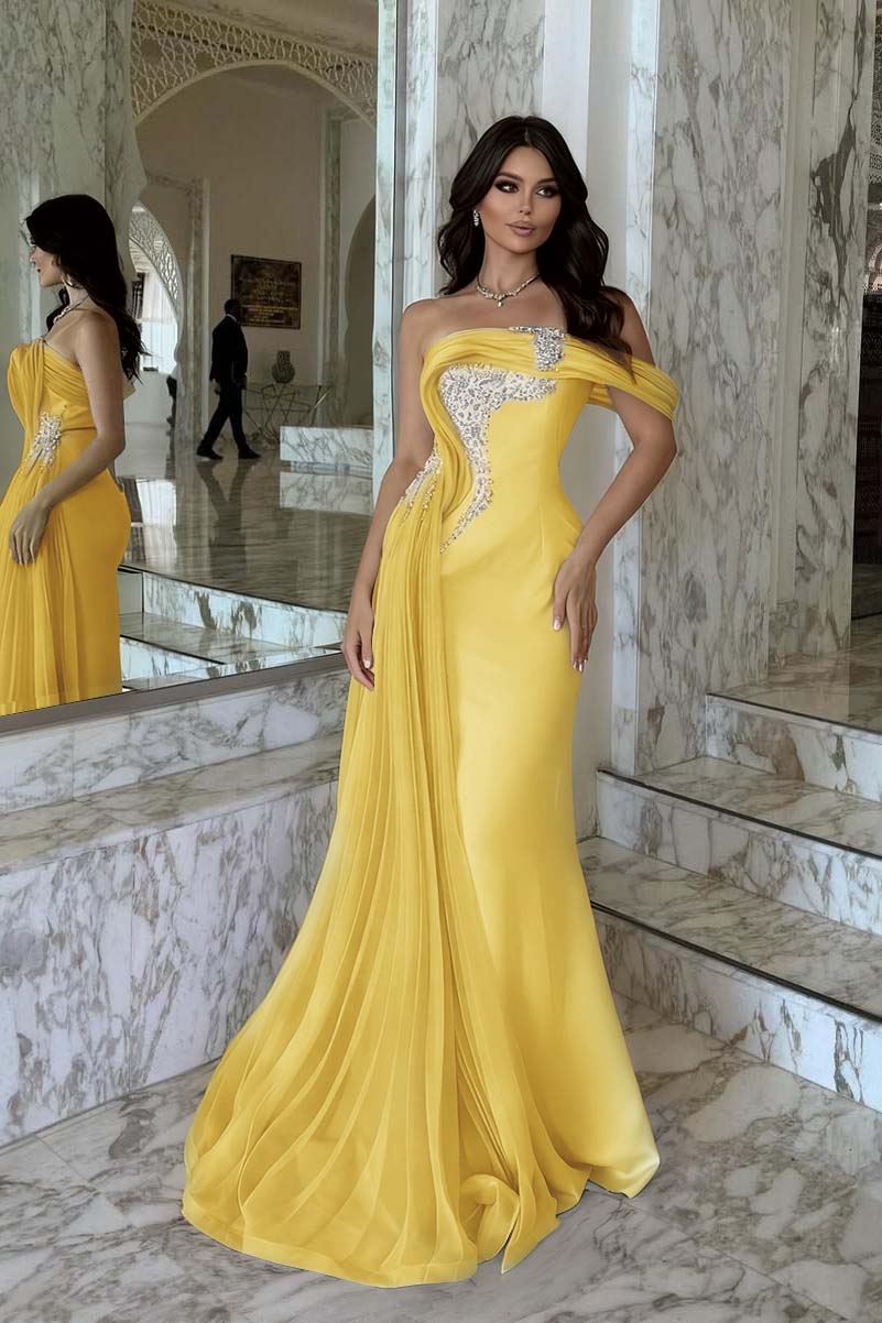 Pink Mermaid Prom Dress One Shoulder Beaded Formal Dress