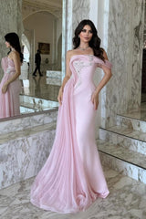 Pink Mermaid Prom Dress One Shoulder Beaded Formal Dress