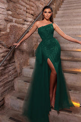 Pink Mermaid Prom Dress Sequined One Shoulder Formal Dress