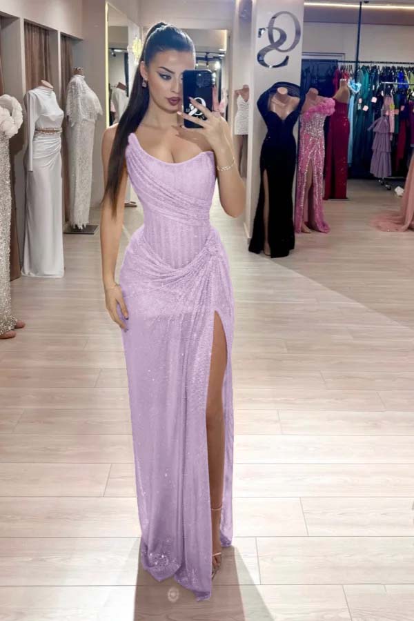 Pink Mermaid Prom Dress Sequined Sleeveless Strapless Formal Dress