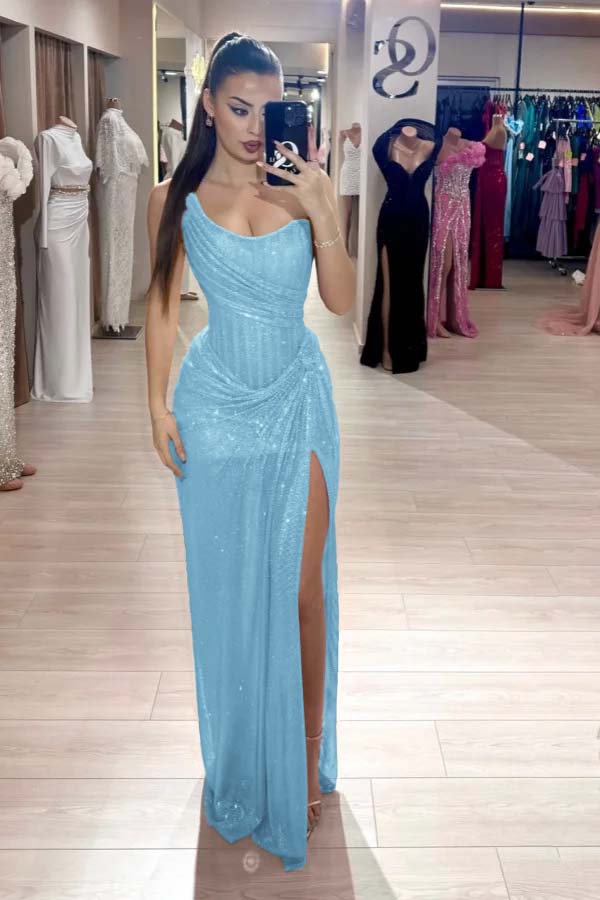 Pink Mermaid Prom Dress Sequined Sleeveless Strapless Formal Dress