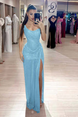 Pink Mermaid Prom Dress Sequined Sleeveless Strapless Formal Dress