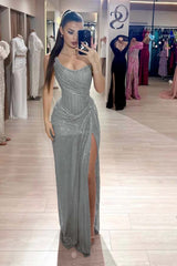 Pink Mermaid Prom Dress Sequined Sleeveless Strapless Formal Dress