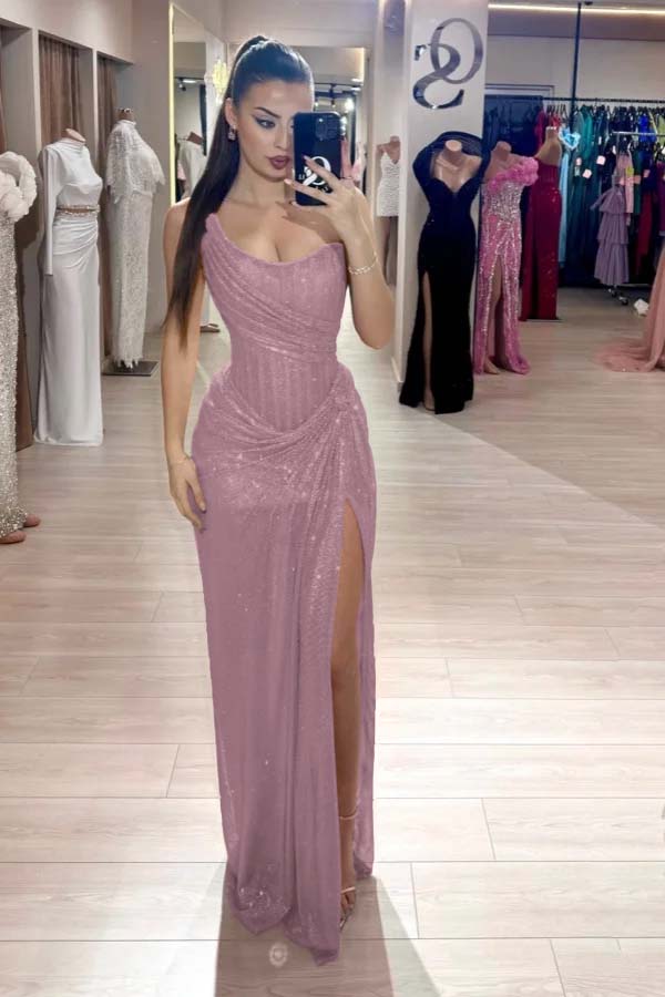 Pink Mermaid Prom Dress Sequined Sleeveless Strapless Formal Dress
