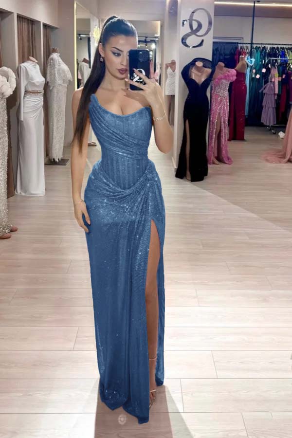 Pink Mermaid Prom Dress Sequined Sleeveless Strapless Formal Dress