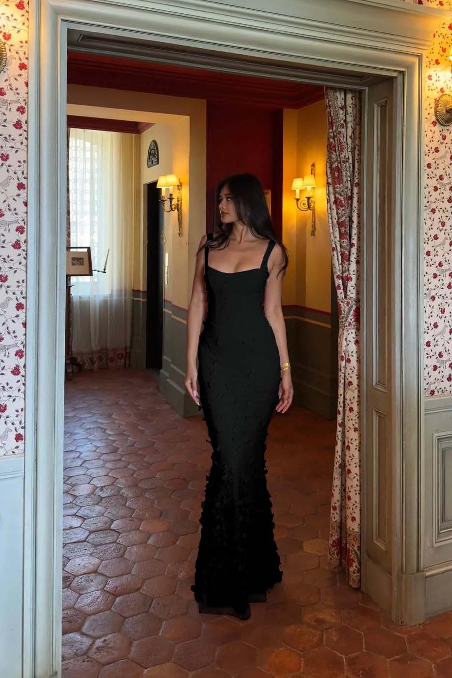 Pink Mermaid Prom Dress Sleeveless Scoop Neck Formal Dress With 3D Flowers