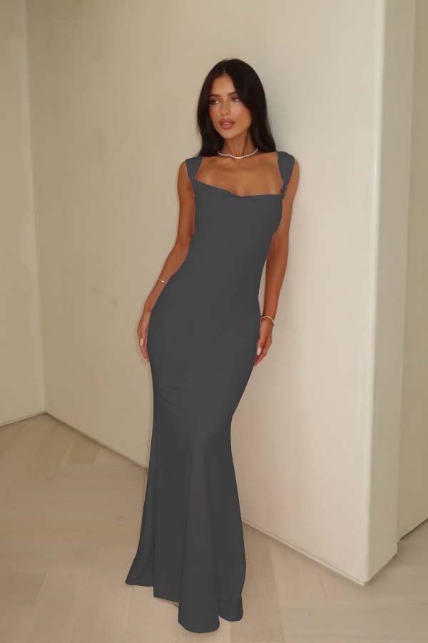 Pink Mermaid Prom Dress Sleeveless Square Neck Satin Formal Dress