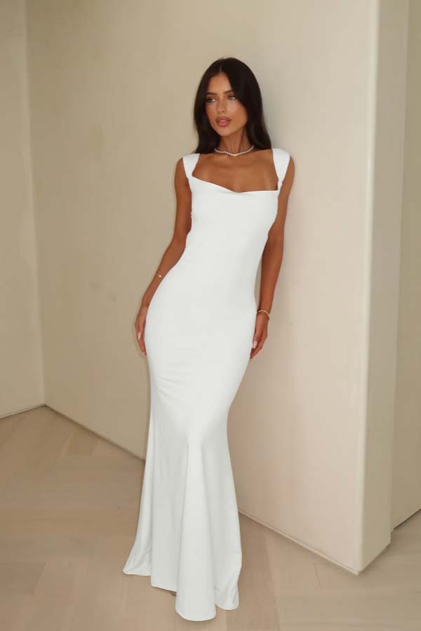 Pink Mermaid Prom Dress Sleeveless Square Neck Satin Formal Dress